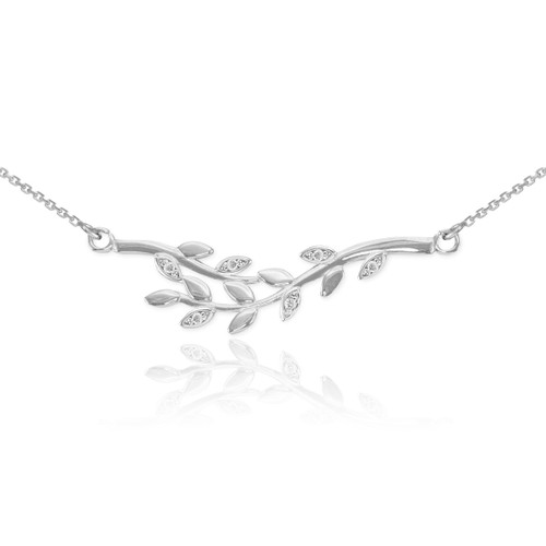 Sterling Silver Olive Branch Necklace with CZ