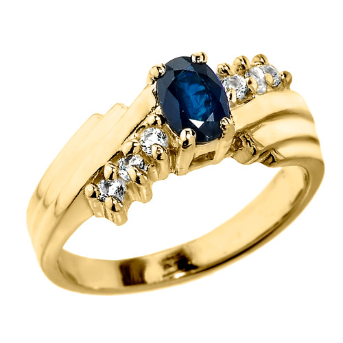 Dazzling Yellow Gold Diamond and Blue Sapphire Proposal Ring