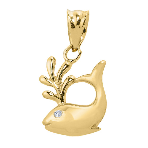 Yellow Gold Diamond Whale Charm Pendant