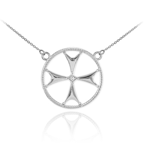 Sterling Silver CZ Maltese Cross Necklace