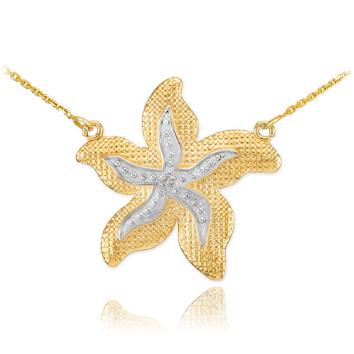 14k Two-Tone Gold Diamond Starfish Necklace