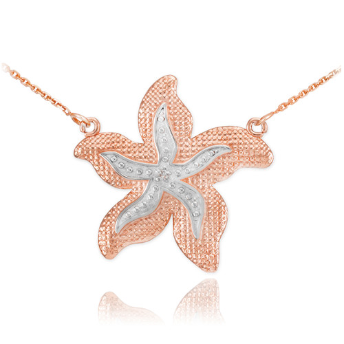 14k Two-Tone Rose Gold Diamond Starfish Necklace