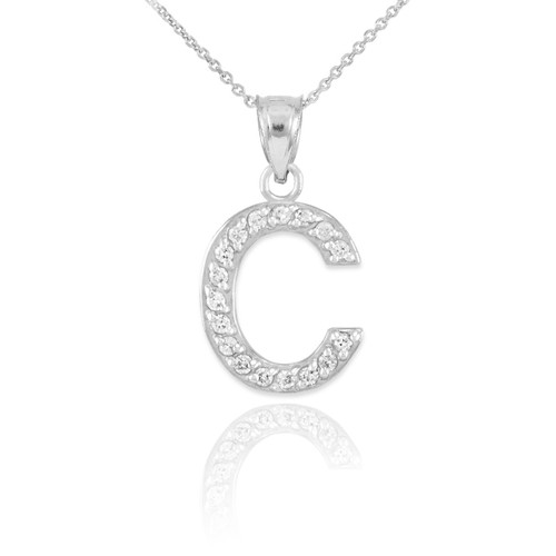 White Gold Letter "C" Diamond Initial Pendant Necklace