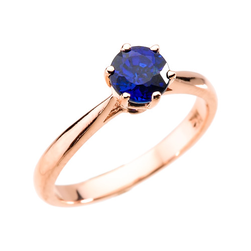 Rose Gold Blue Sapphire (Lab Created) Solitaire Proposal Ring