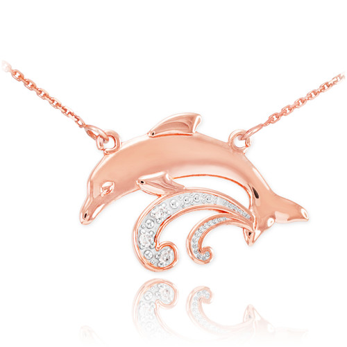 14k Rose Gold Diamond Dolphin Necklace