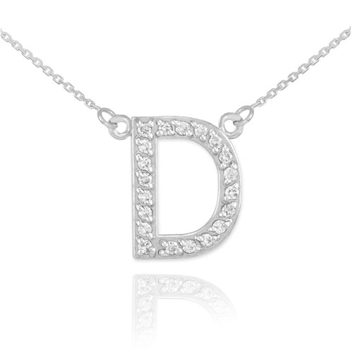 14k White Gold Letter "D" Diamond Initial Necklace