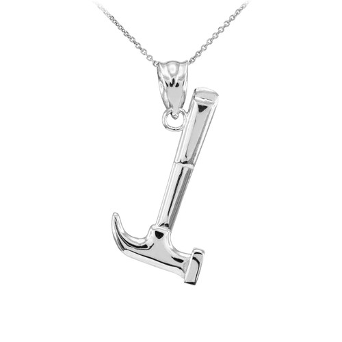 Polished White Gold Hammer Pendant Necklace