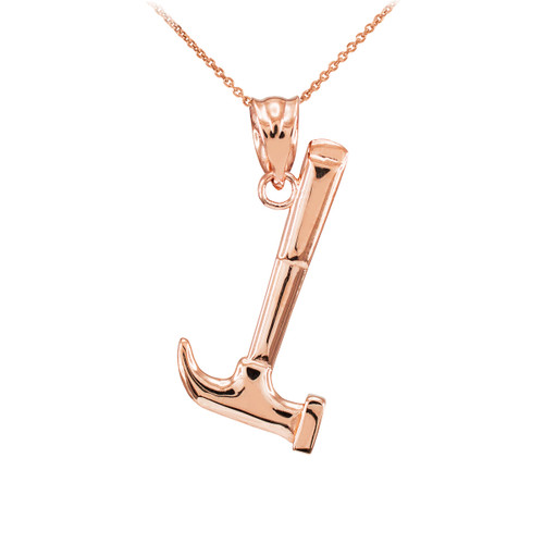 Polished Rose Gold Hammer Pendant Necklace