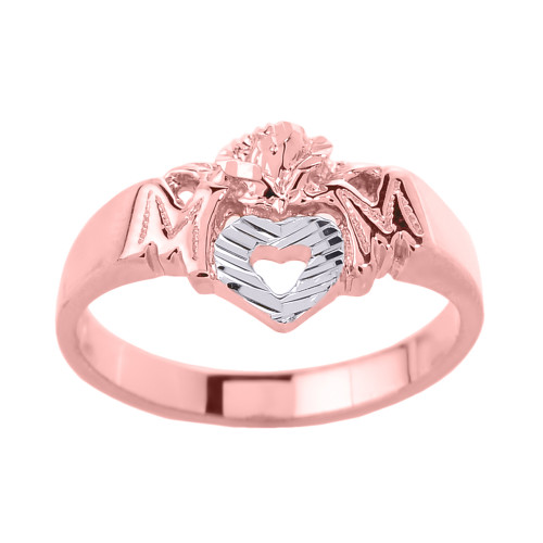 Rose Gold "MOM" with Open Heart Mother's Ring
