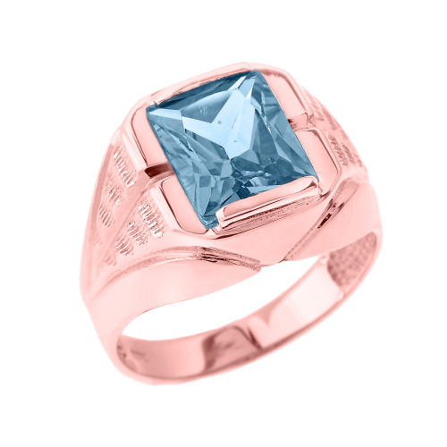 Rose Gold Aquamarine Gemstone Men's Ring