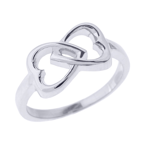 White Gold Infinity Double Heart Ring