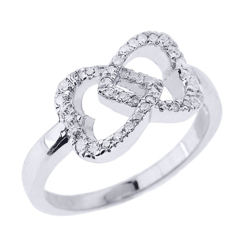 White Gold CZ Infinity Double Heart Promise Ring