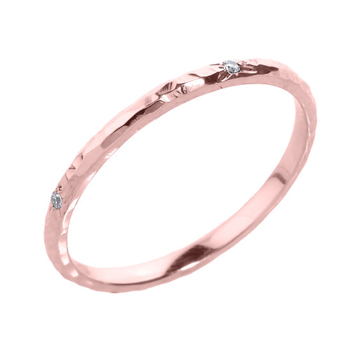 Rose Gold 2 mm Hammered Stackable Diamond Ring