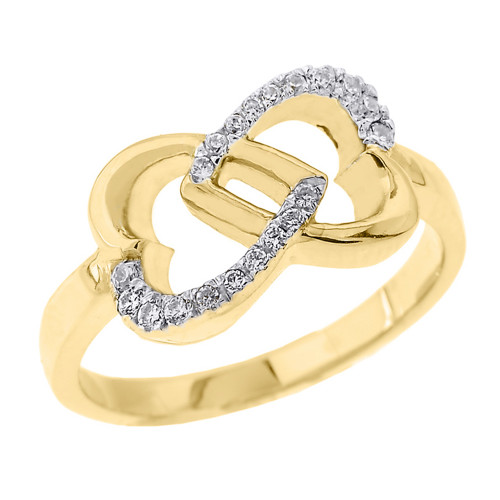 Yellow Gold Infinity Double Heart Diamond Promise Ring