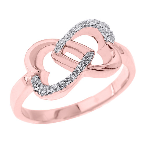 Rose Gold Infinity Double Heart CZ Promise Ring