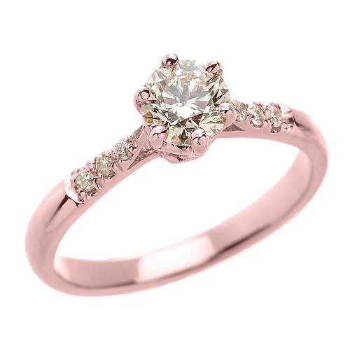 14k Rose Gold 6 Prongs Diamond Engagement Solitaire Ring