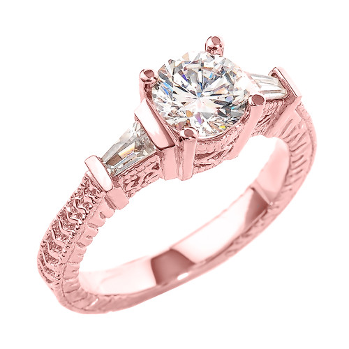 Rose Gold Three Stone CZ Elegant Proposal Ring