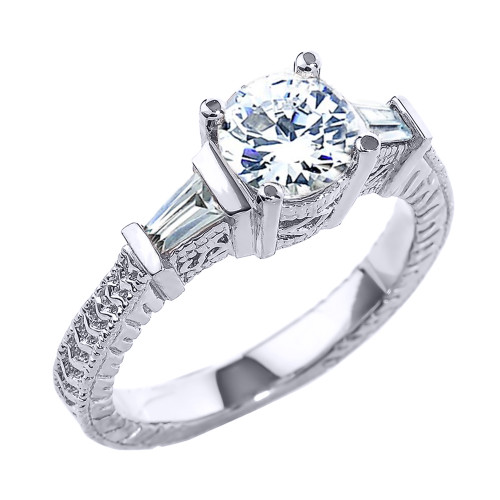 White Gold Three Stone CZ Elegant Proposal Ring
