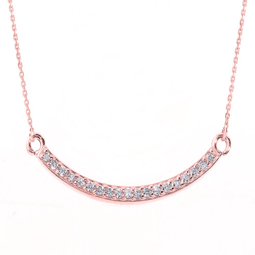 14k Rose Gold Smiley Face Curved Diamond Necklace