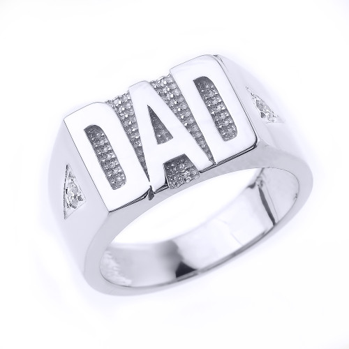 Fine Sterling Silver Men's Diamond "DAD" Ring