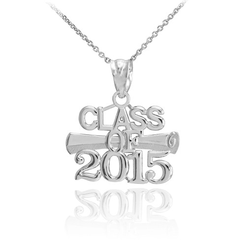 White Gold "CLASS OF 2015" Graduation Charm Pendant Necklace