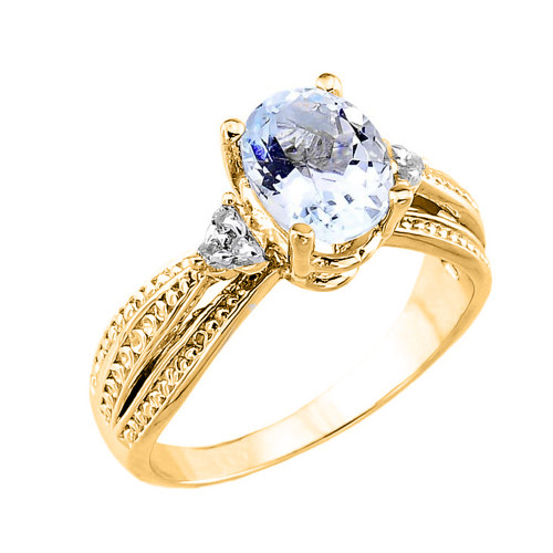 Yellow Gold Aquamarine and Diamond Proposal Ring