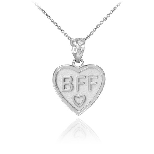 White Gold 'BFF' Heart Pendant Necklace