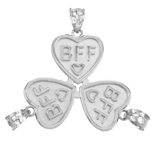 3pc White Gold 'BFF' Heart Pendant Set