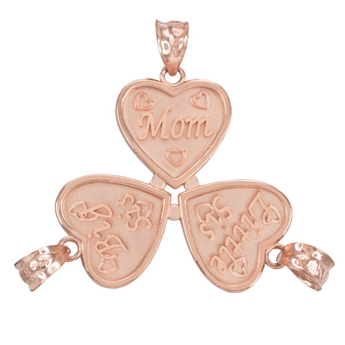 3pc Rose Gold 'Mom' 'Big Sis' 'Little Sis' Heart Pendant Set