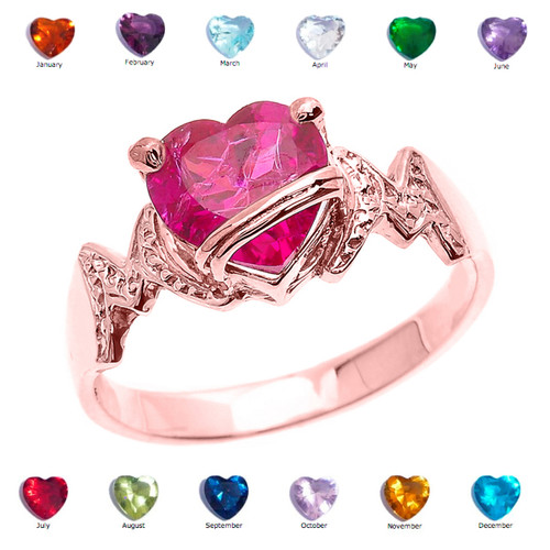 Rose Gold Heart CZ Birthstone "MOM" Ring