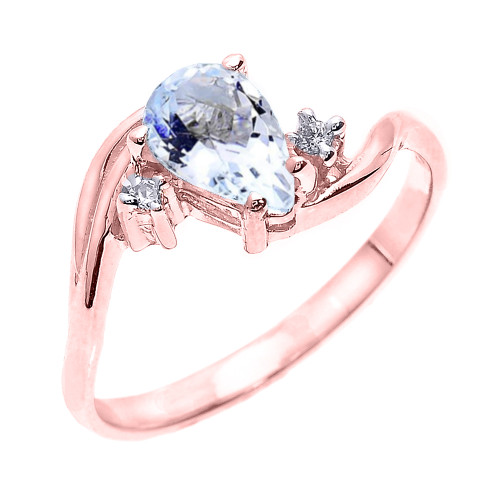 Rose Gold Pear Shaped Aquamarine and Diamond Proposal Ring