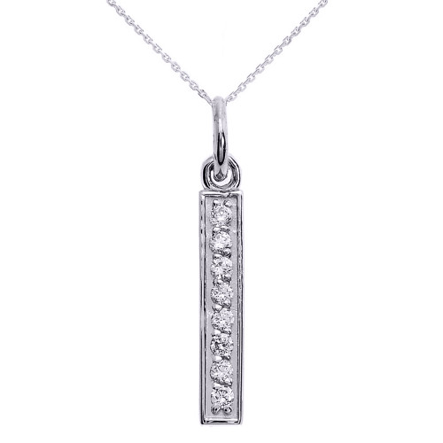 14k White Gold Vertical Bar Diamond Necklace