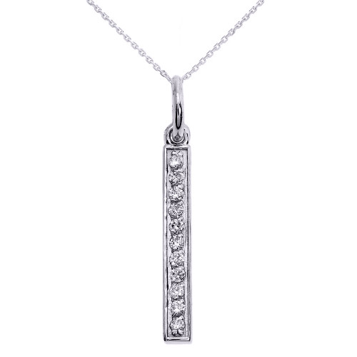 14k White Gold Diamonds Studded Vertical Bar Necklace