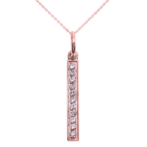 14k Rose Gold Diamonds Studded Vertical Bar Necklace