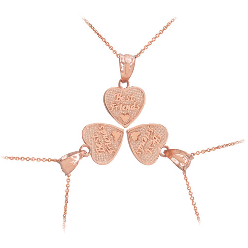 3pc Rose Gold 'Best Friends' Heart Charm Necklace Set