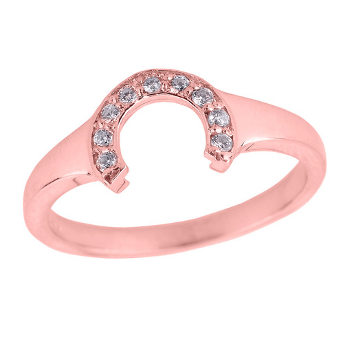 Ladies Rose Gold Diamonds Studded Lucky Horseshoe Ring
