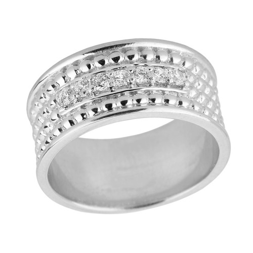 Sterling Silver Ball Chain Bead Cubic Zirconia Anniversary Wedding Band