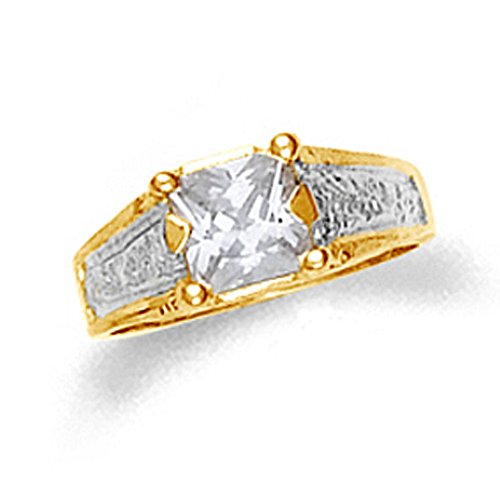 10k or 14k two-tone gold baby ring with clear cubic zirconia.