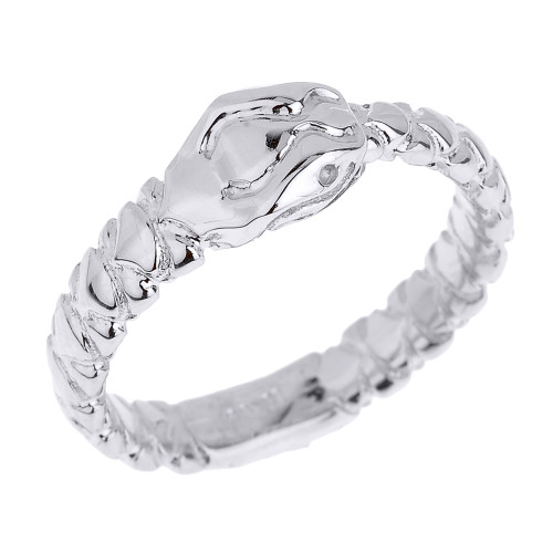 Solid White Gold Unisex Ouroboros Snake Thumb Ring (7 mm Head)