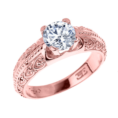 Rose Gold Art Deco CZ Solitaire Engagement Ring