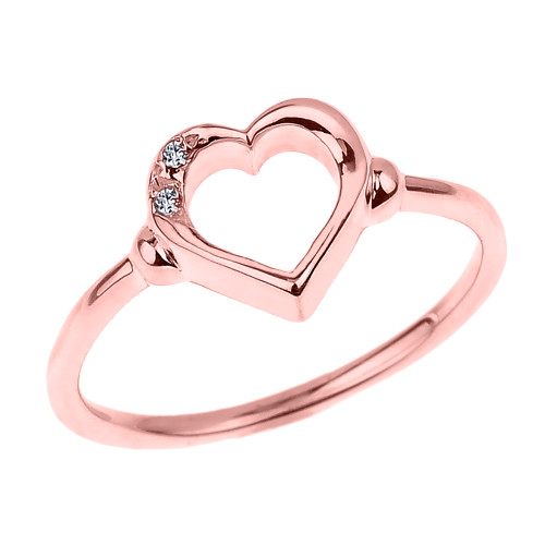 Dainty Rose Gold Open Heart Diamond Ring