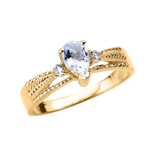 Yellow Gold Aquamarine and Diamond Ladies Ring