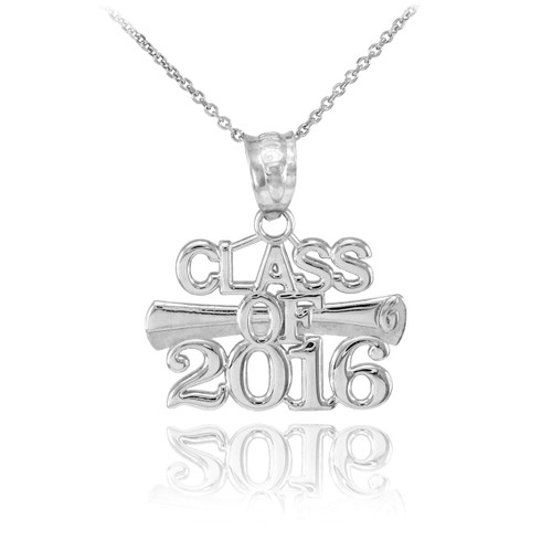 White Gold 'CLASS OF 2016' Graduation Charm Pendant Necklace