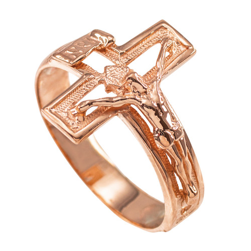 Rose Gold Open Crucifix Cross Ring