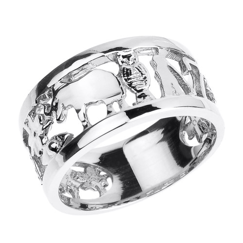 Solid White Gold Unisex Lucky Ring