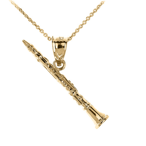Gold Three Dimensional Clarinet Pendant Necklace