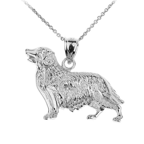 White Gold Golden Retriever Dog Pendant Necklace