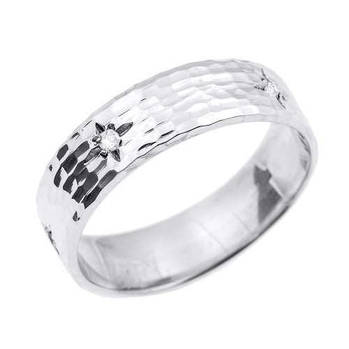 Sterling Silver Hammered Diamond Band 7.2 MM