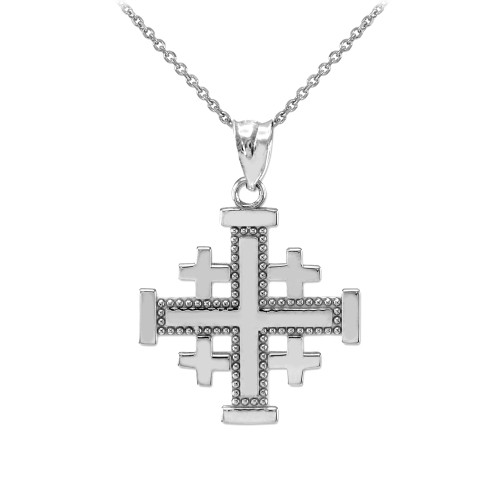 White Gold Jerusalem Cross Pendant Necklace
