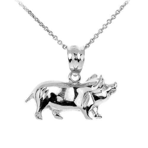 White Gold Charm Pig Pendant Necklace